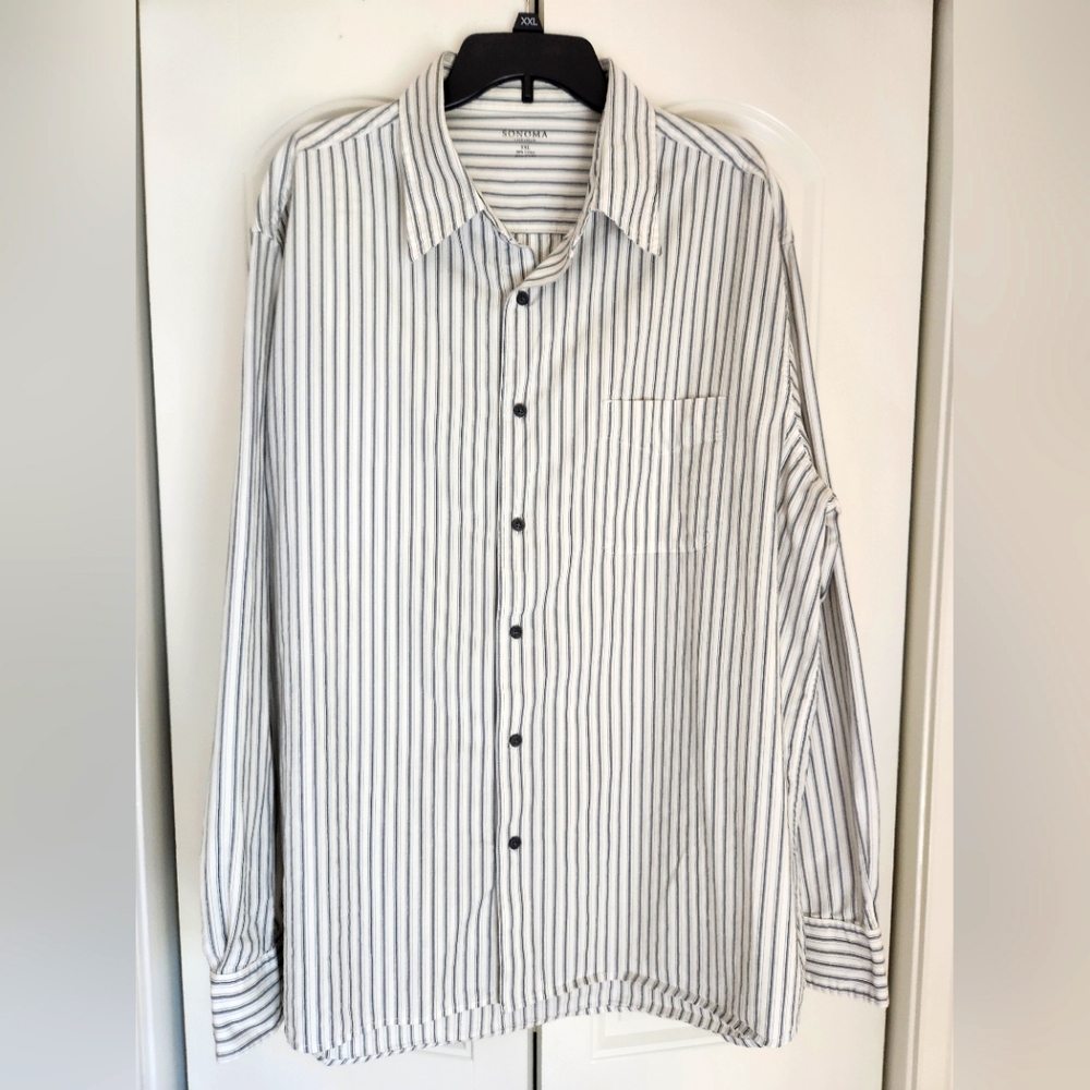 Men's Sonoma Cotton White & Gray Striped Shirt Sz XXL!